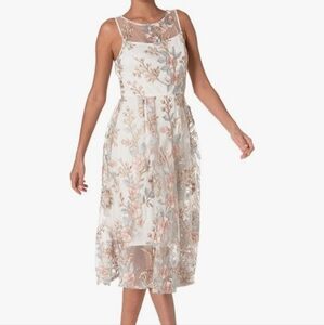 NWT $180 Adrianna Papell Blush Multicolor Floral Embroidered Midi Dress Size 12